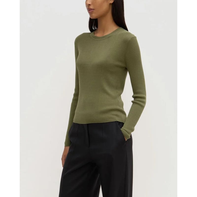 Amira Knit Long Sleeve Tee | Tarragon - Tops