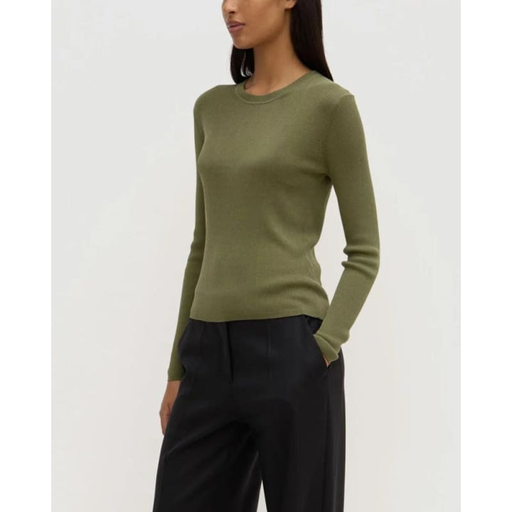 Amira Knit Long Sleeve Tee | Tarragon - Tops