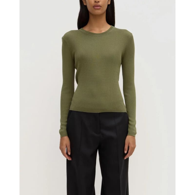 Amira Knit Long Sleeve Tee | Tarragon - Tops