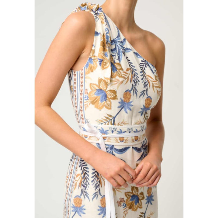Amira One Shoulder Tie Linen Viscose Dress | Golden Medina - Dress