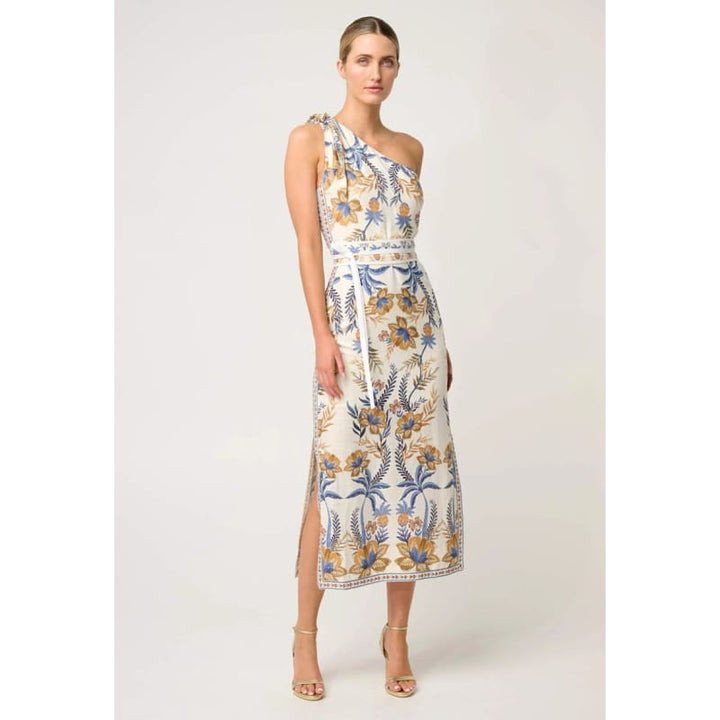 Amira One Shoulder Tie Linen Viscose Dress | Golden Medina - Dress