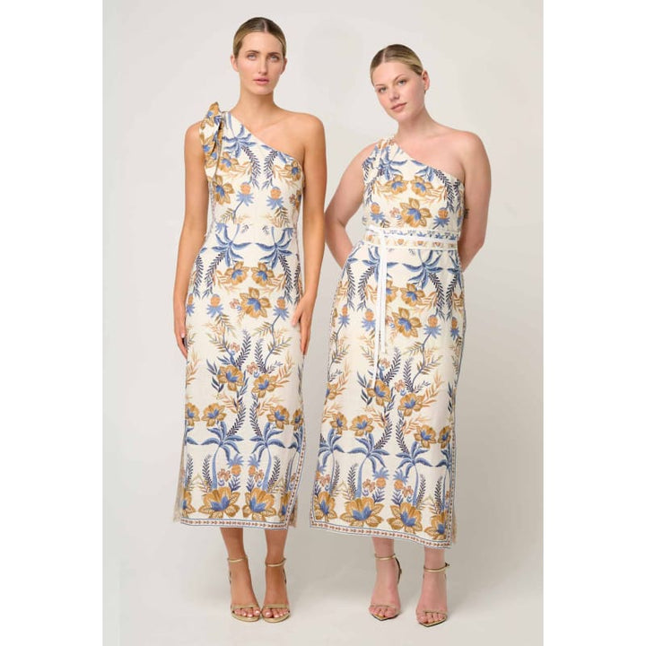 Amira One Shoulder Tie Linen Viscose Dress | Golden Medina - Dress