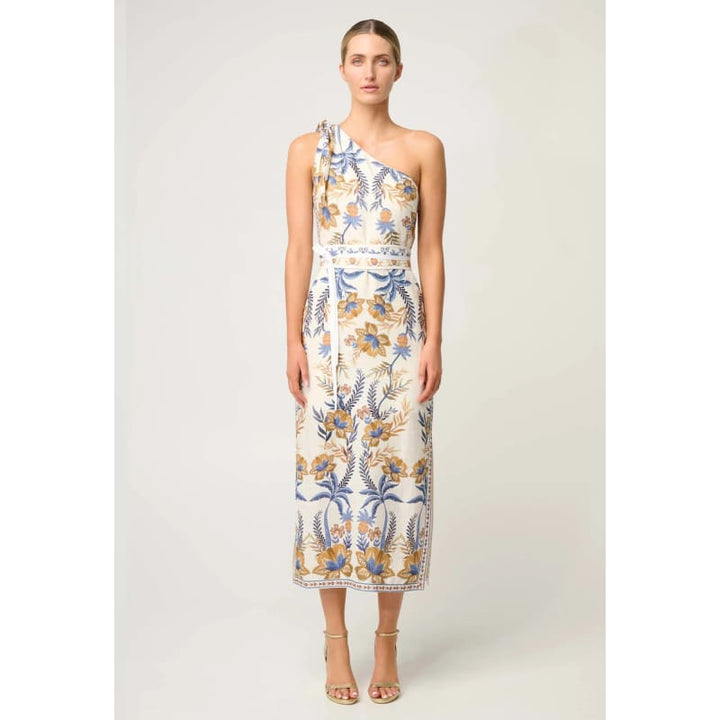 Amira One Shoulder Tie Linen Viscose Dress | Golden Medina - Dress