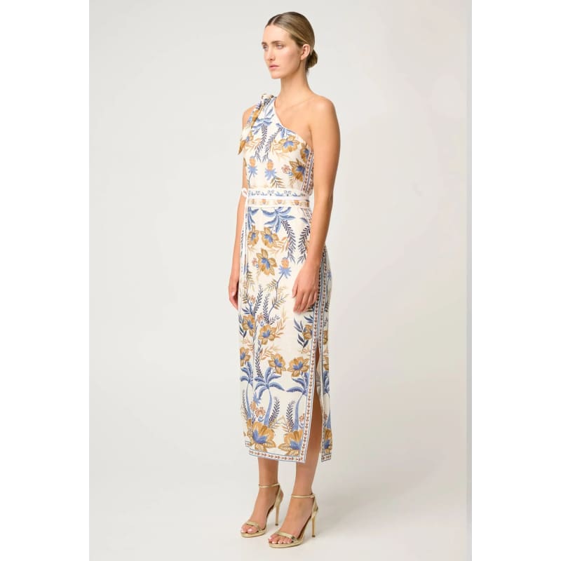 Amira One Shoulder Tie Linen Viscose Dress | Golden Medina - Dress