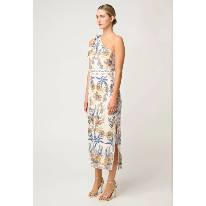Amira One Shoulder Tie Linen Viscose Dress | Golden Medina - Dress