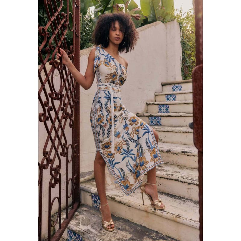 Amira One Shoulder Tie Linen Viscose Dress | Golden Medina - Dress