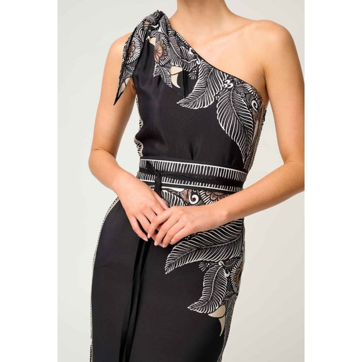 Amira One Shoulder Tie Linen Viscose Dress | Onyx Casablanca - Dress