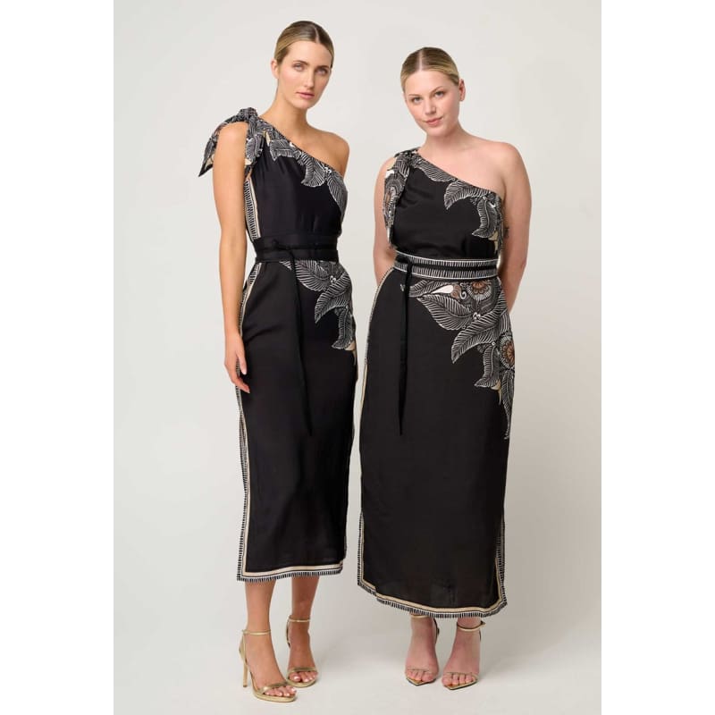 Amira One Shoulder Tie Linen Viscose Dress | Onyx Casablanca - Dress