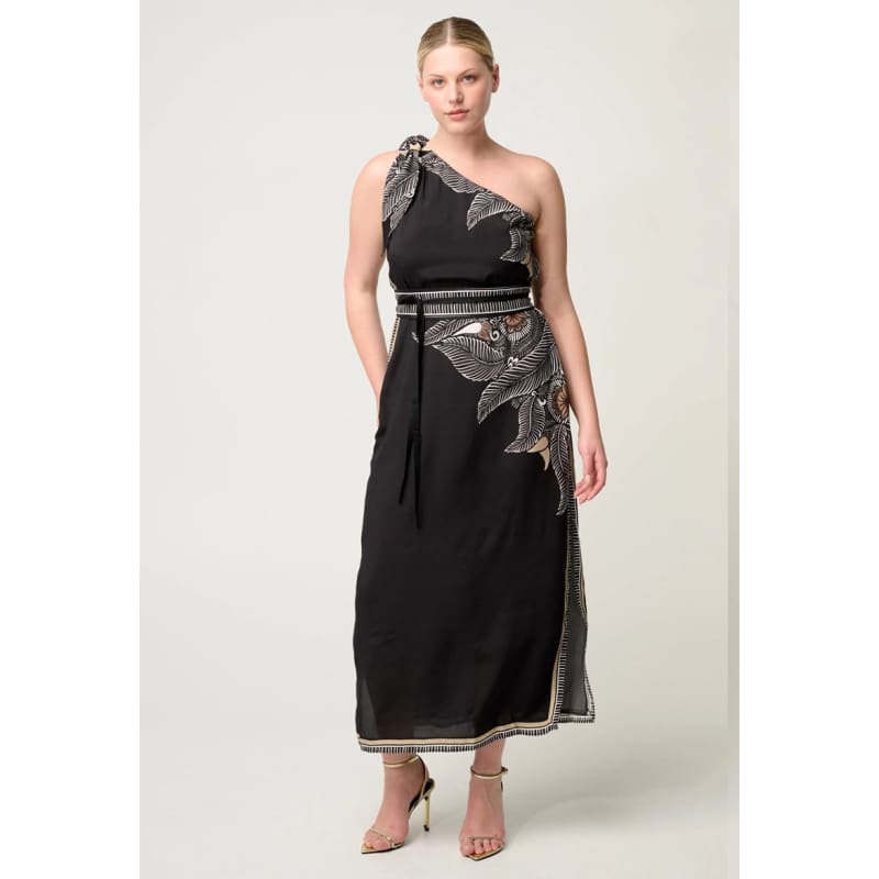 Amira One Shoulder Tie Linen Viscose Dress | Onyx Casablanca - Dress