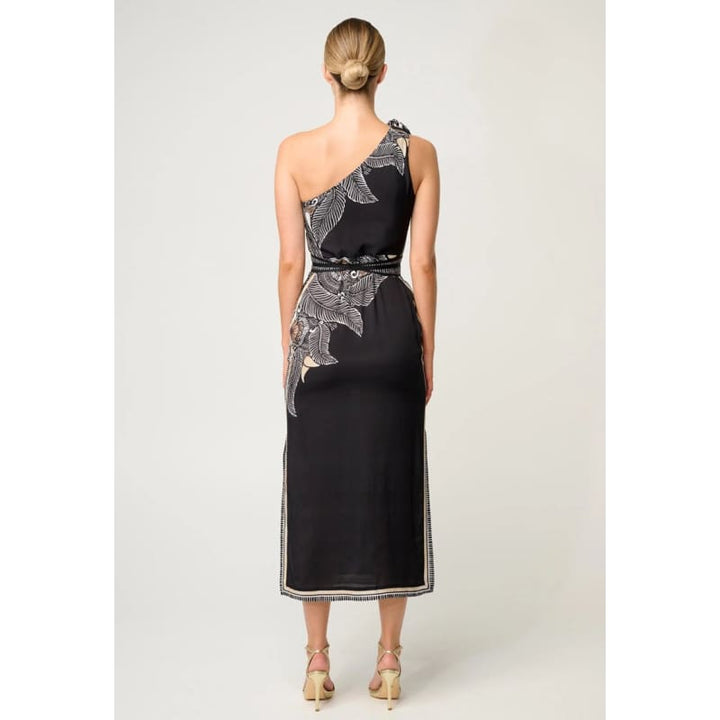 Amira One Shoulder Tie Linen Viscose Dress | Onyx Casablanca - Dress