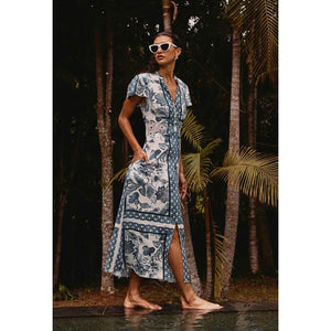 Amoya Linen Viscose Dress | Ink Fle Print - Dress