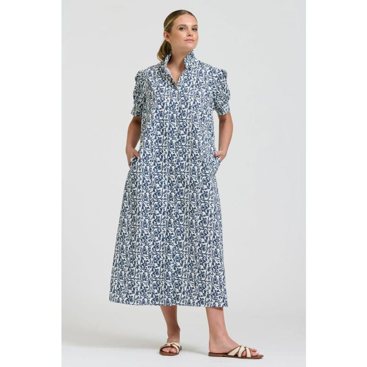 Anais Frill Collar Longline Shirtdress | Geo Floral - Dress