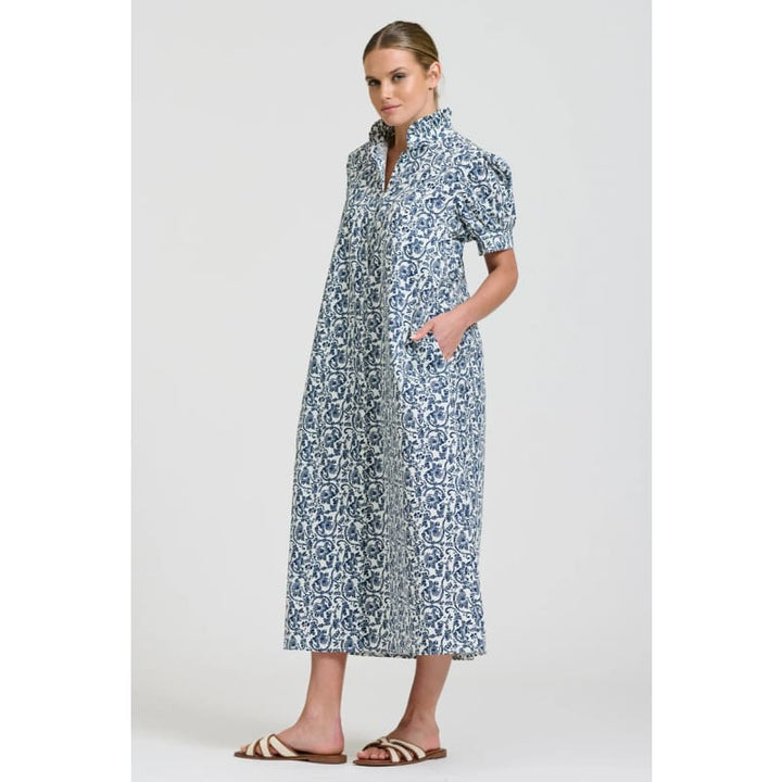 Anais Frill Collar Longline Shirtdress | Geo Floral - Dress