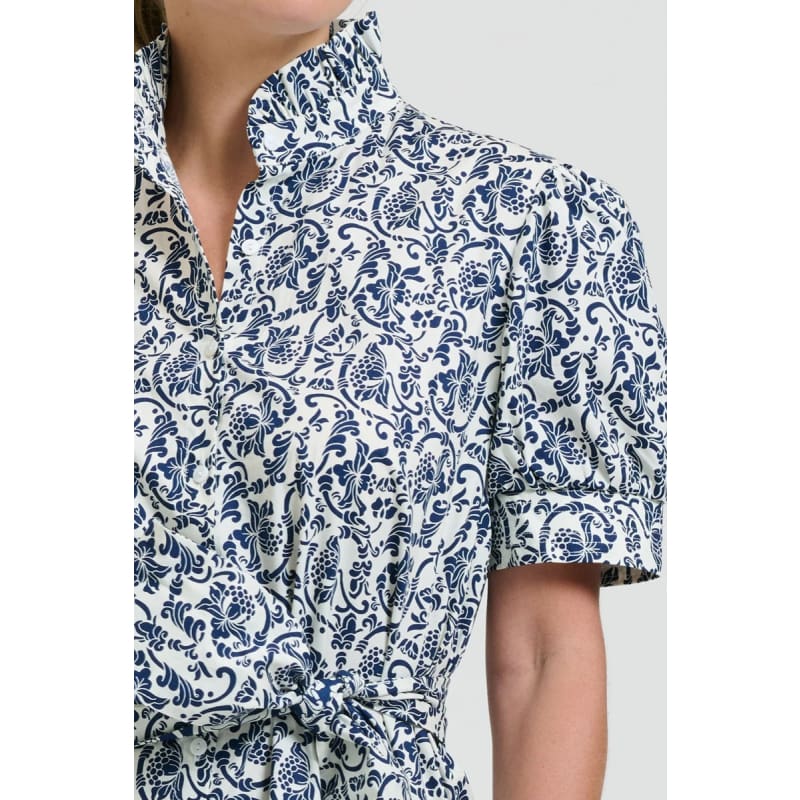 Anais Frill Collar Longline Shirtdress | Geo Floral - Dress