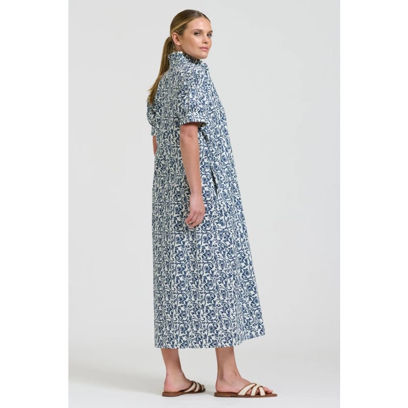 Anais Frill Collar Longline Shirtdress | Geo Floral - Dress