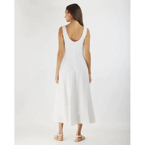 Anna Paneled Linen Midi Dress | White - Dress