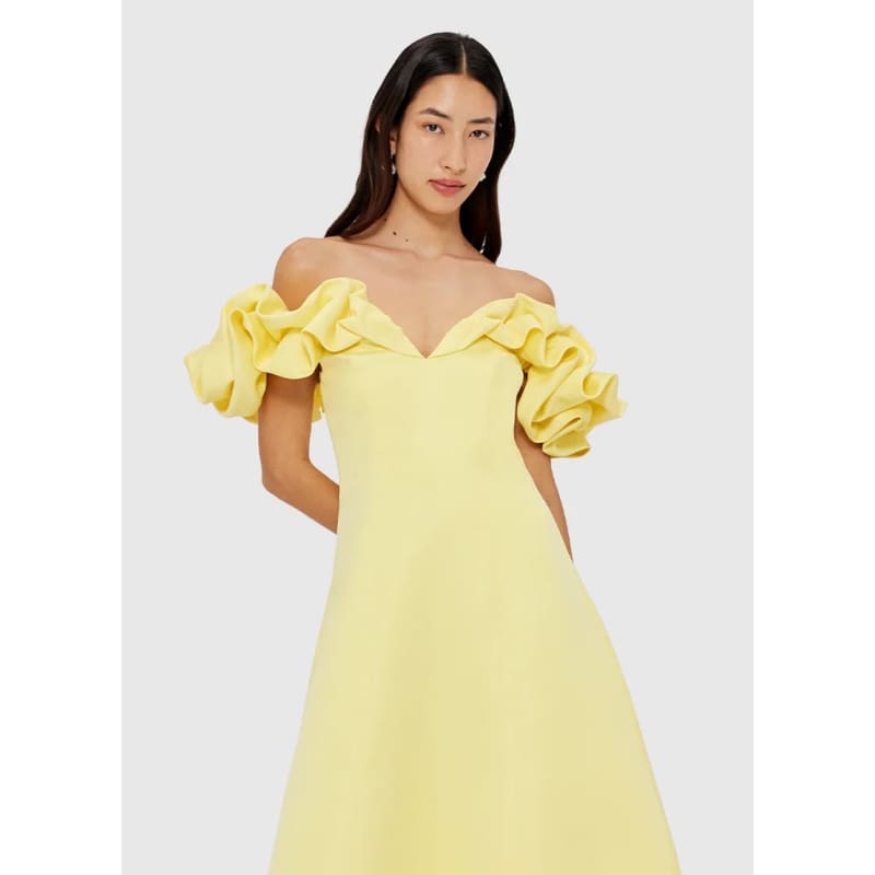 Annie Off Shoulder Frill Midi Dress | Sorbet Yellow - Dress