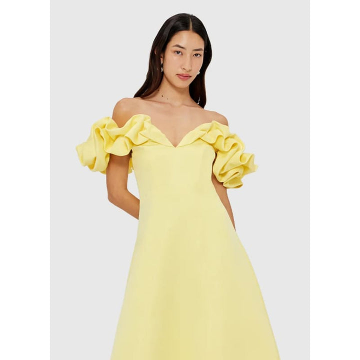 Annie Off Shoulder Frill Midi Dress | Sorbet Yellow - Dress