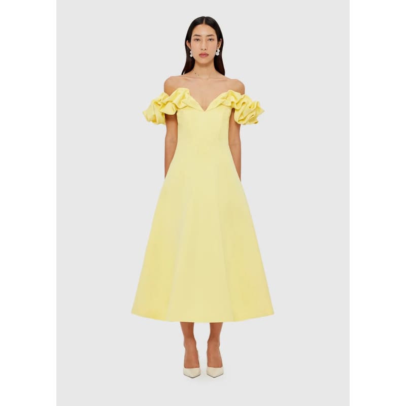 Annie Off Shoulder Frill Midi Dress | Sorbet Yellow - Dress