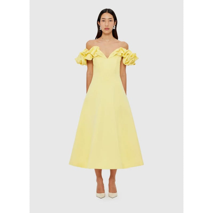 Annie Off Shoulder Frill Midi Dress | Sorbet Yellow - Dress
