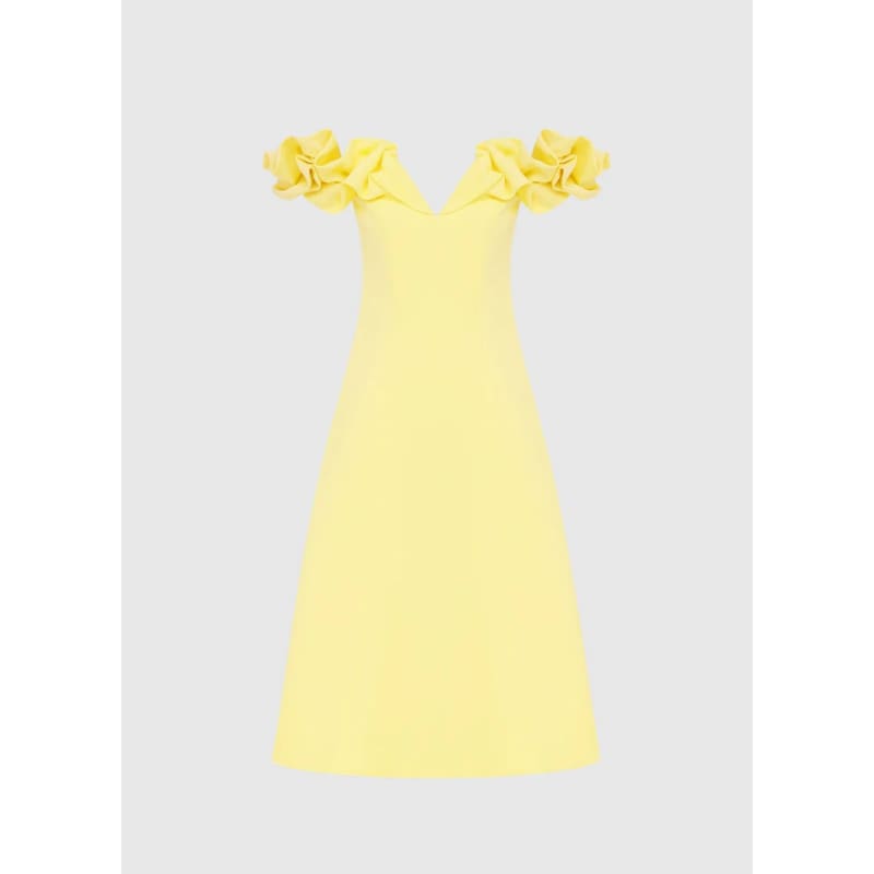 Annie Off Shoulder Frill Midi Dress | Sorbet Yellow - Dress