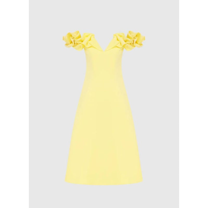 Annie Off Shoulder Frill Midi Dress | Sorbet Yellow - Dress