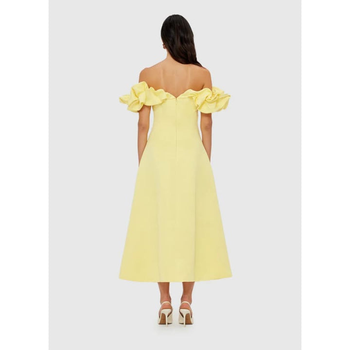 Annie Off Shoulder Frill Midi Dress | Sorbet Yellow - Dress
