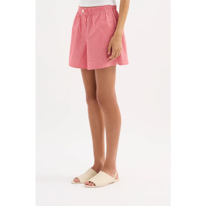 Anouk Stripe Short | Red Stripe - Bottoms