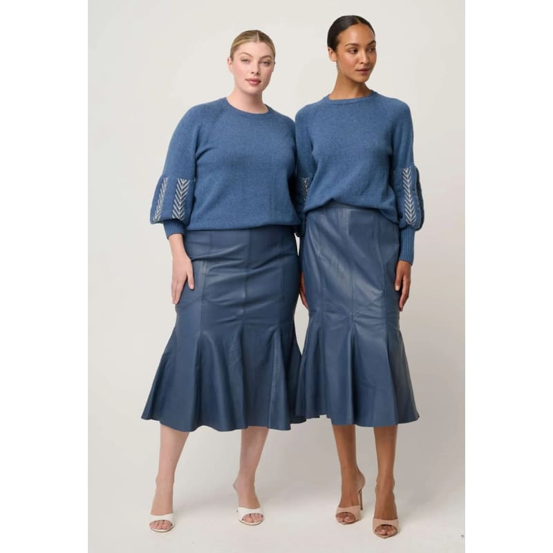 Arden Merino Wool Blend Jacquard Knit Top | Cerulean Cord - Knitwear