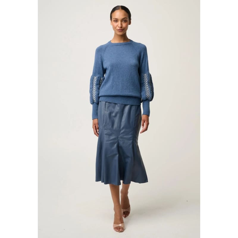Arden Merino Wool Blend Jacquard Knit Top | Cerulean Cord - Knitwear