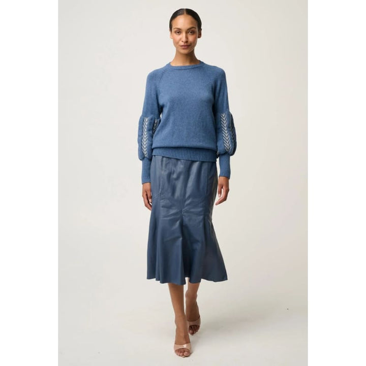Arden Merino Wool Blend Jacquard Knit Top | Cerulean Cord - Knitwear