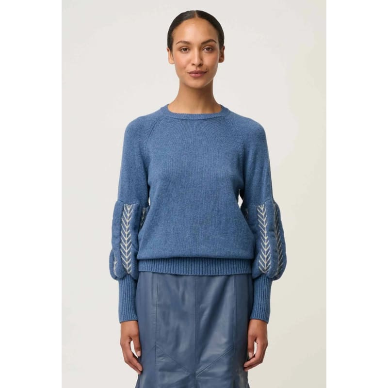 Arden Merino Wool Blend Jacquard Knit Top | Cerulean Cord - Knitwear