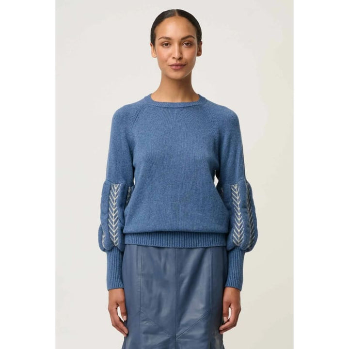 Arden Merino Wool Blend Jacquard Knit Top | Cerulean Cord - Knitwear