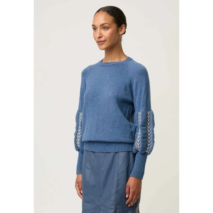 Arden Merino Wool Blend Jacquard Knit Top | Cerulean Cord - Knitwear