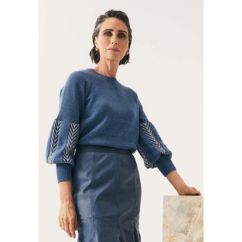 Arden Merino Wool Blend Jacquard Knit Top | Cerulean Cord - Knitwear