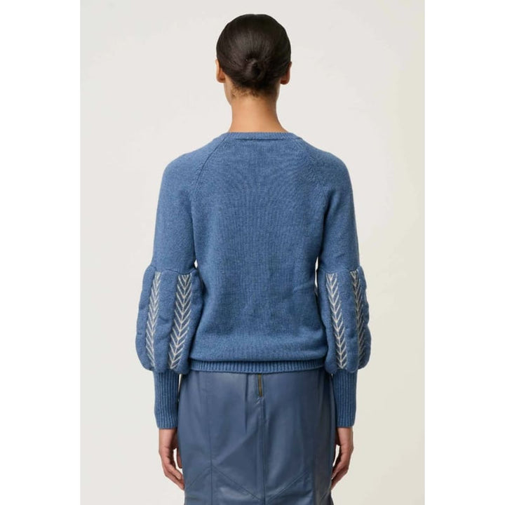 Arden Merino Wool Blend Jacquard Knit Top | Cerulean Cord - Knitwear