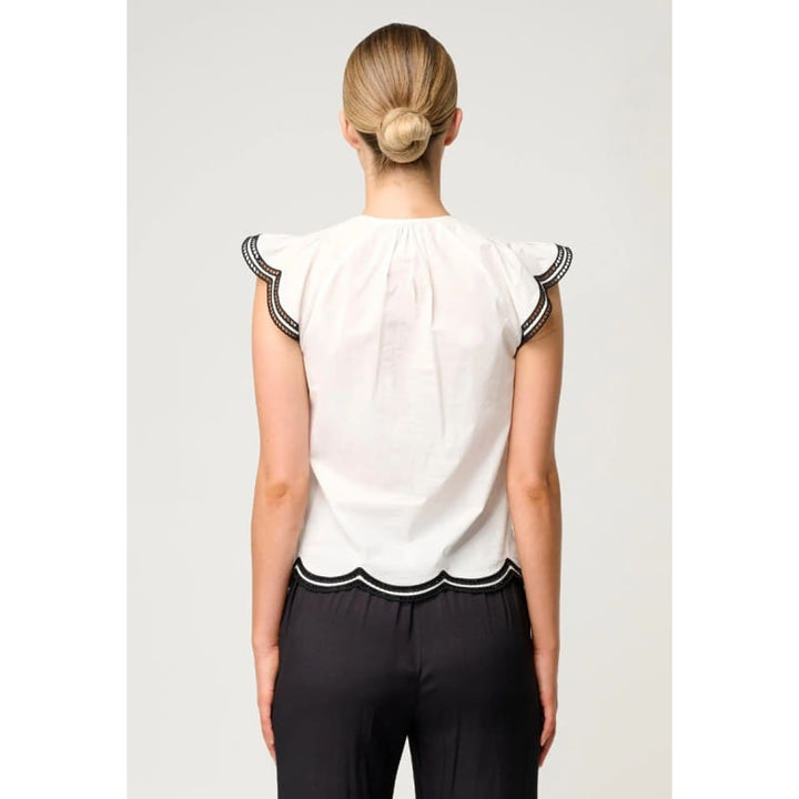 Aseel Cotton Flutter Sleeve Embroidered Top | Ivory - Tops
