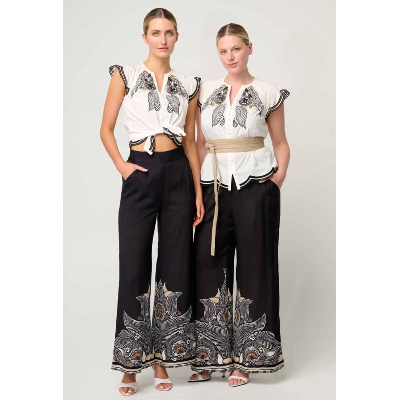 Aseel Cotton Flutter Sleeve Embroidered Top | Ivory - Tops