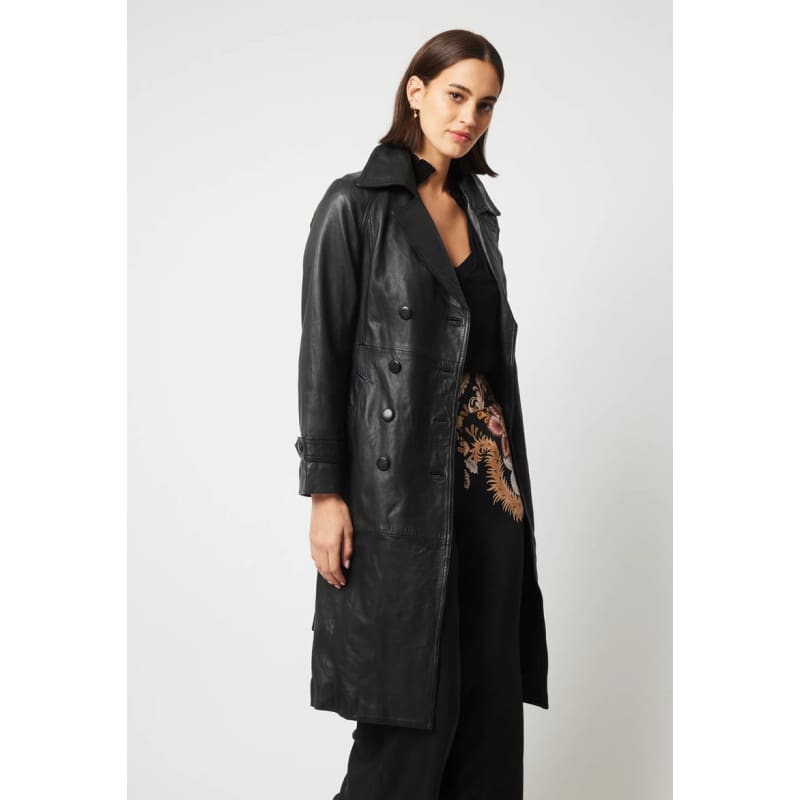 Astra Leather Trench Coat | Black - Jackets