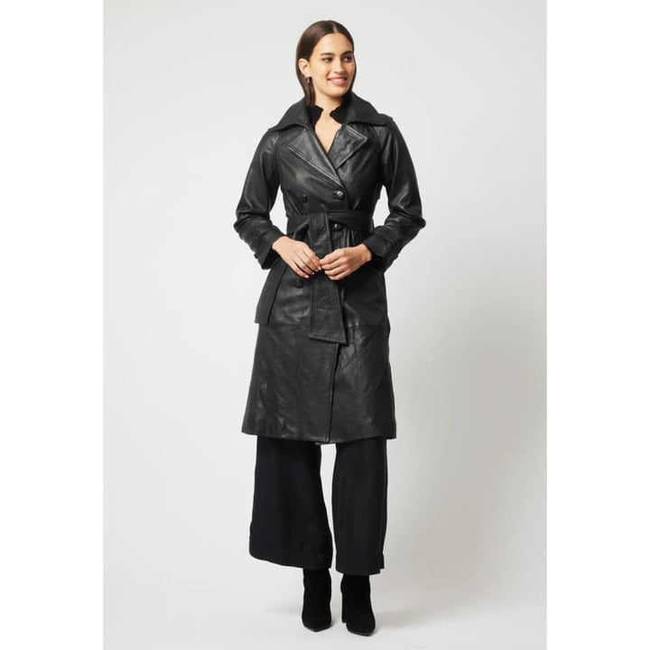 Astra Leather Trench Coat | Black - Jackets