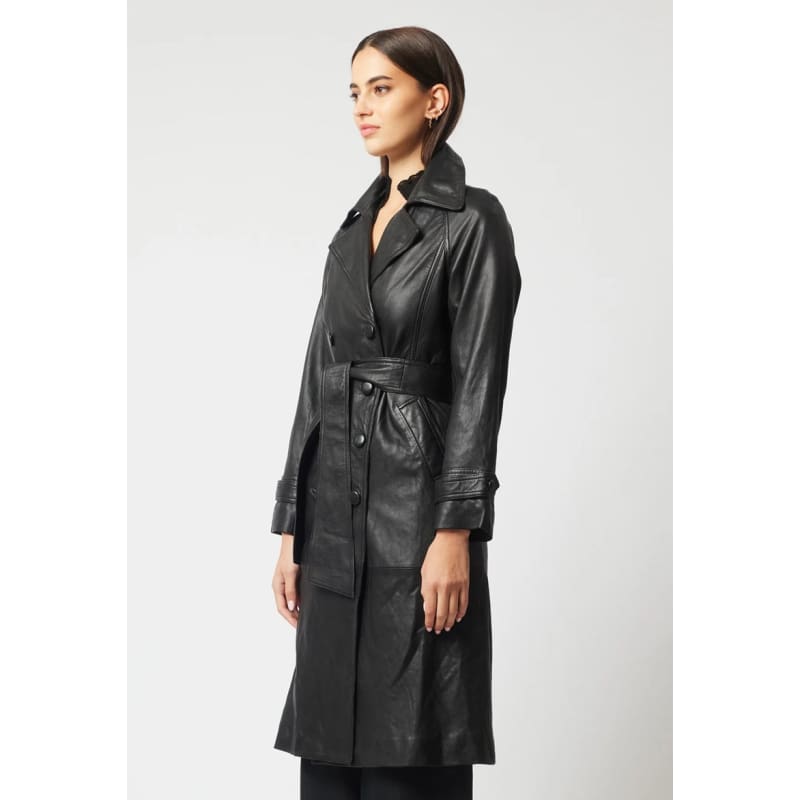 Astra Leather Trench Coat | Black - Jackets