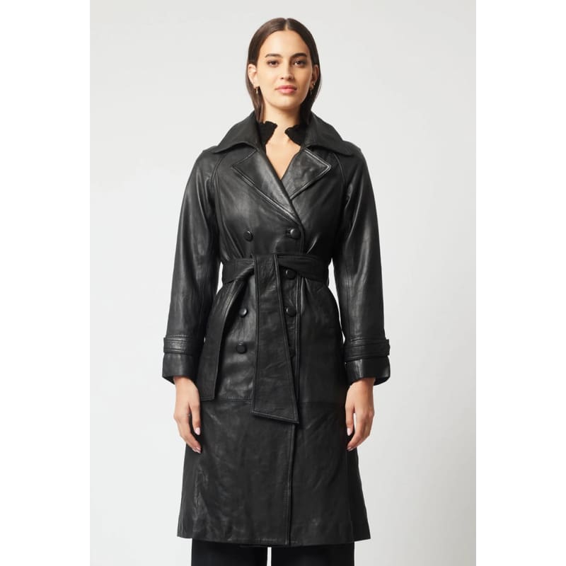 Astra Leather Trench Coat | Black - Jackets