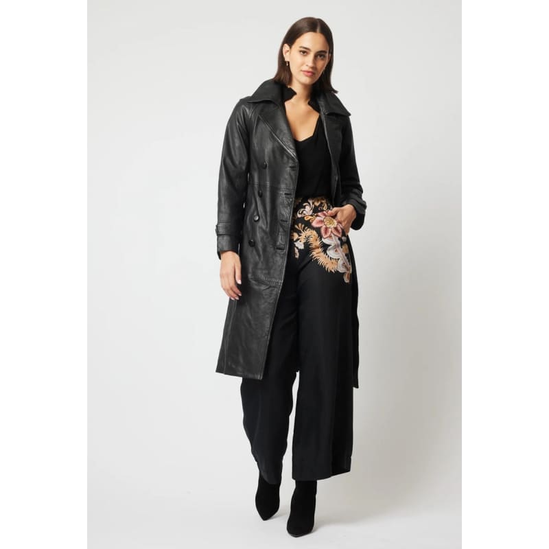 Astra Leather Trench Coat | Black - Jackets