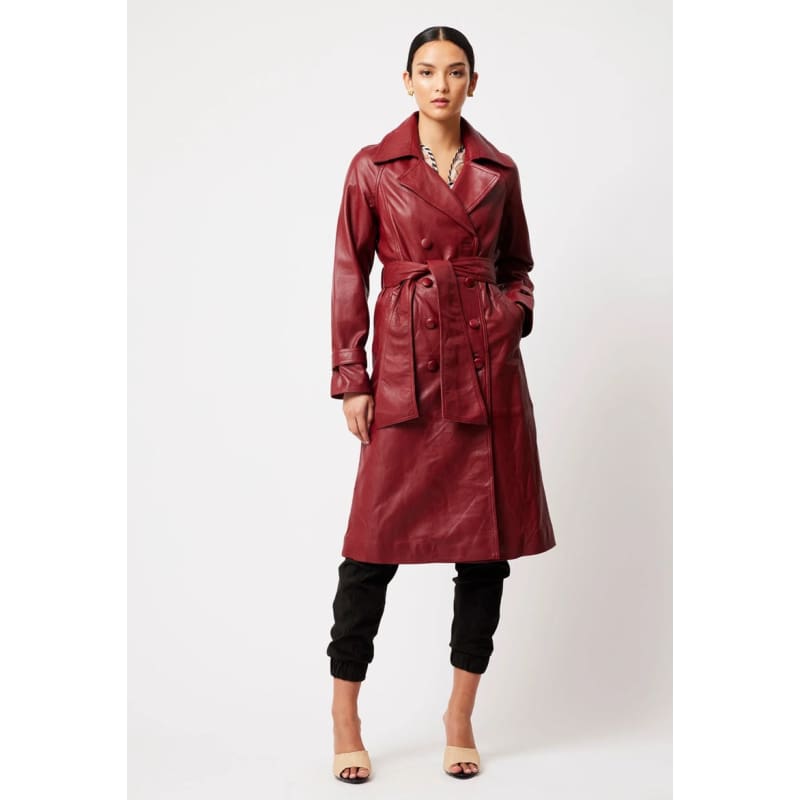 Astra Leather Trench Coat | Scarlet - Jackets