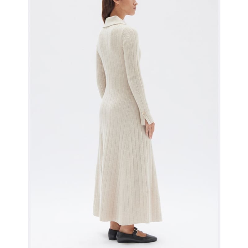 Astrae Wool Rib Maxi Long Sleeve Dress | Oat Marle - Dress