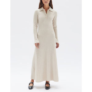 Astrae Wool Rib Maxi Long Sleeve Dress | Oat Marle - Dress