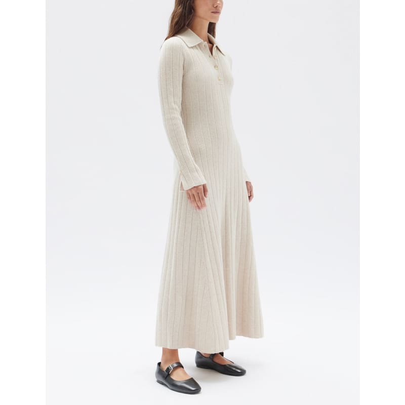 Astrae Wool Rib Maxi Long Sleeve Dress | Oat Marle - Dress