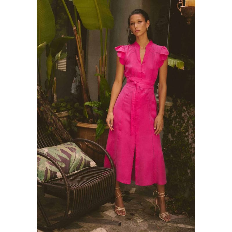 Athena Cupro Viscose Flutter Sleeve Dress | Celosia Pink - Dress