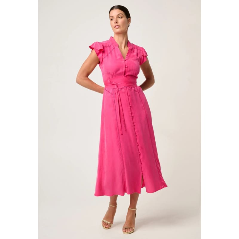 Athena Cupro Viscose Flutter Sleeve Dress | Celosia Pink - Dress
