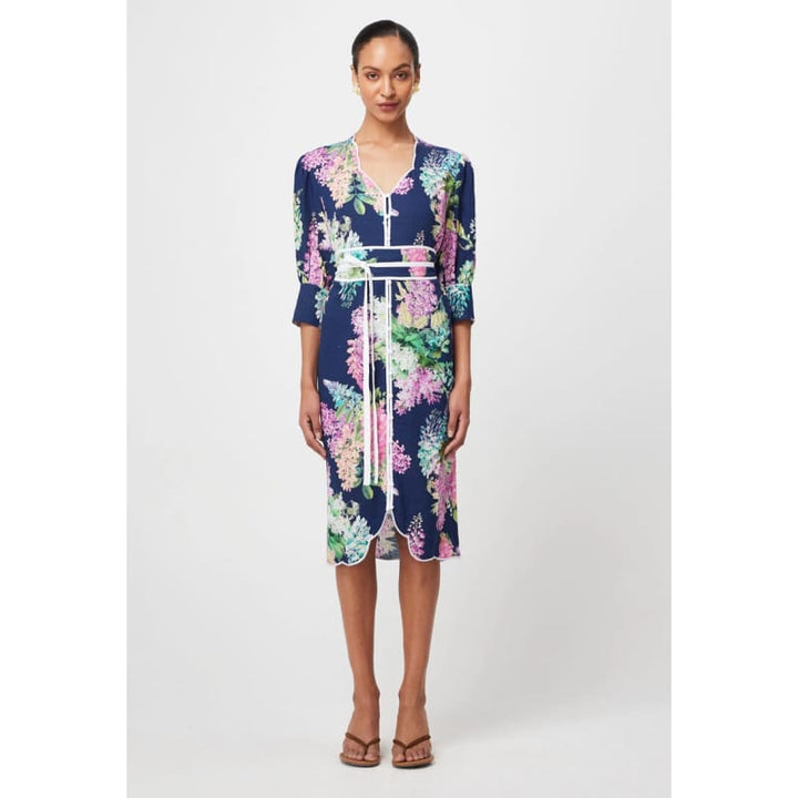 Augustine Embroidered Linen Viscose Dress | Navy Wisteria - Dress